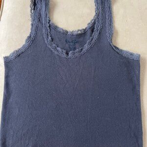 Brandy Melville Ribbed Lace Trim Sleeveless Casual Everyday Tank Top XS Blue